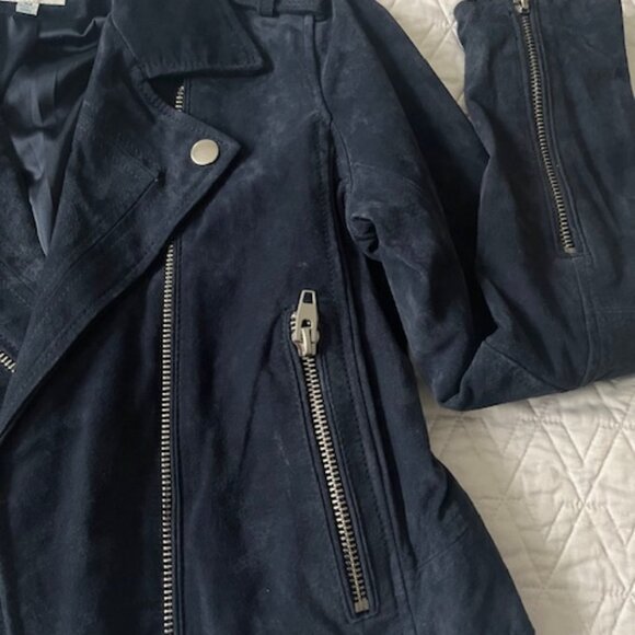 Women's C & C California Navy Suede Motorcycle Jacket - Picture 4 of 6